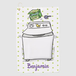 Cute washing machine laundry cartoon illustration  golf towel