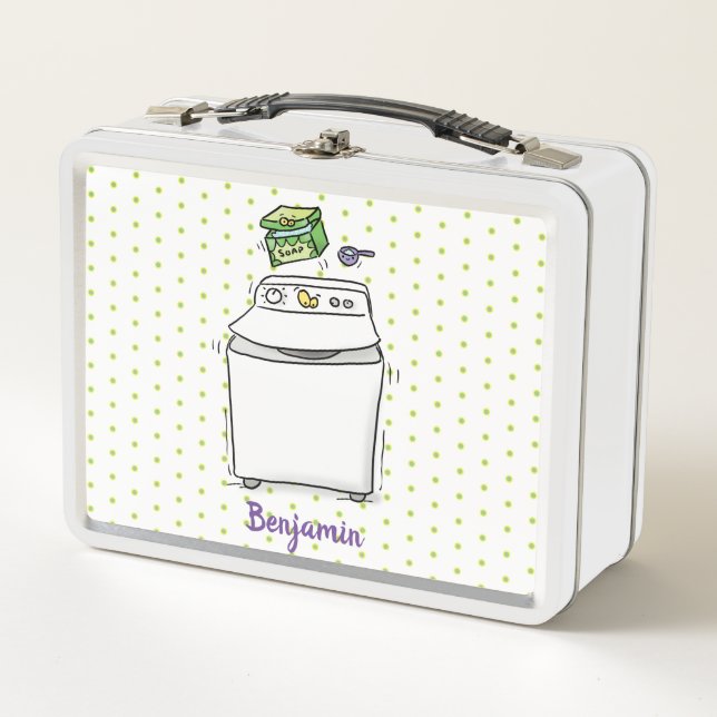 Cute washing machine laundry cartoon illustration metal lunch box (Front)