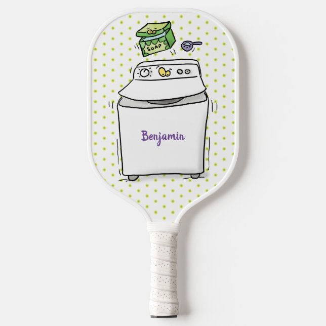 Cute washing machine laundry cartoon illustration pickleball paddle (Front)