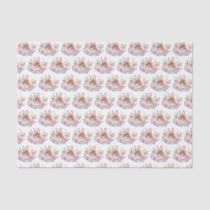 Cute Watecolor Bunny and Pink Flowers Pattern Tissue Paper