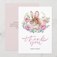 Cute Watecolor Bunny and Pink Flowers Wreath