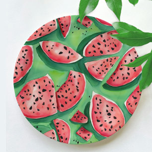 Cute Watemelon Red And Green Fruits Watercolor Paper Plate