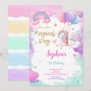 Cute Water Colour Unicorn Birthday Invitation