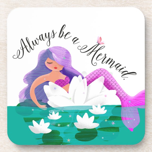 Cute Water Lily Mermaid Coaster set (Front)