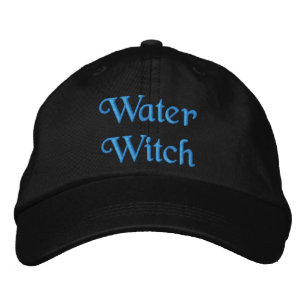 Cute Water Witch Turquoise Blue Black Embroidered Hat