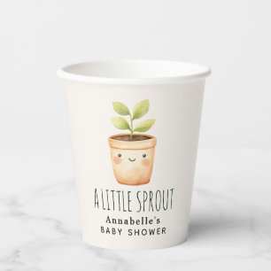 Cute Watercolor A Little Sprout Baby shower Paper Cups