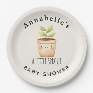 Cute Watercolor A Little Sprout Baby shower Paper Plate