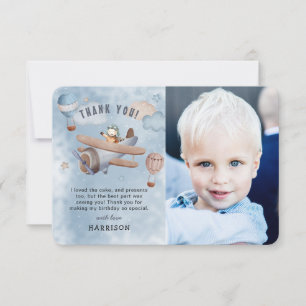 Cute Watercolor Airplane Aviation Boy Birthday Thank You Card