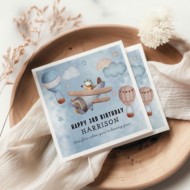 Cute Watercolor Airplane Boy Birthday Party Napkin (Creator Uploaded)