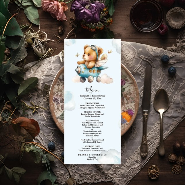 Cute watercolor airplane teddy bear menu (Creator Uploaded)