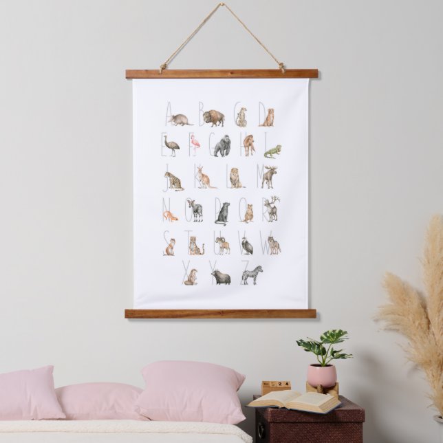 Cute Watercolor Animal Alphabet Hanging Tapestry (Bedroom)
