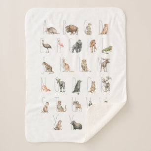 Cute Watercolor Animal Alphabet Sherpa Blanket