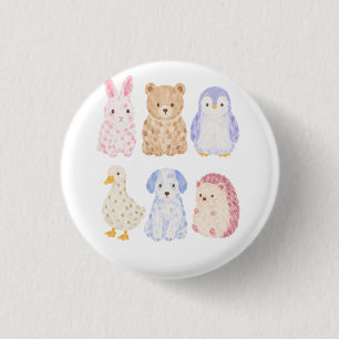 Cute Watercolor Animal Friends Laptop Journal Deco 1 Inch Round Button