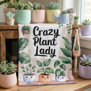 Cute Watercolor Animated Houseplant  Kitchen Towel
