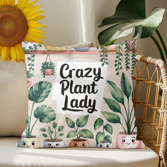 Cute Watercolor Animated Houseplant  Throw Pillow (Creator Uploaded)