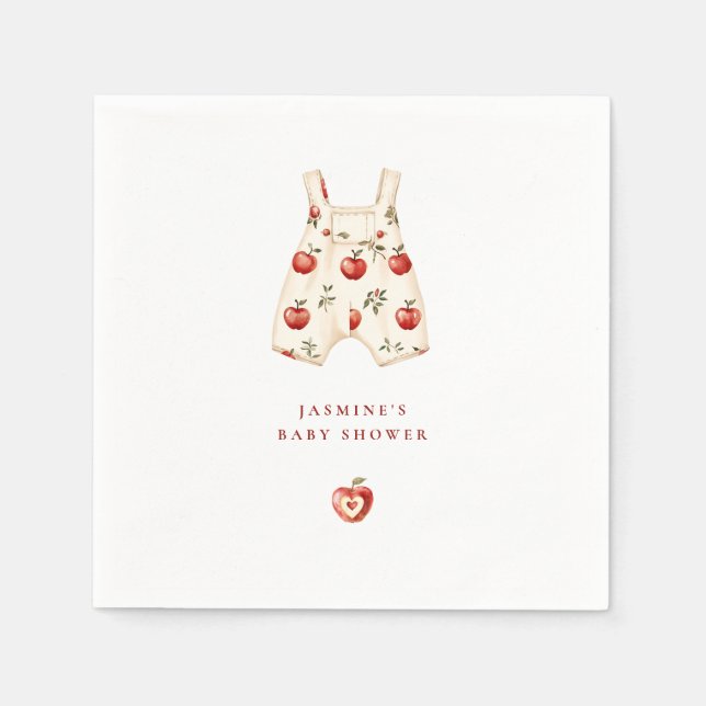cute Watercolor Apple Romper Baby Shower  Napkin (Front)