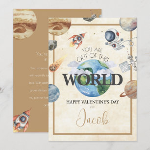 Cute Watercolor Astronaut Space Valentine's Day Holiday Card