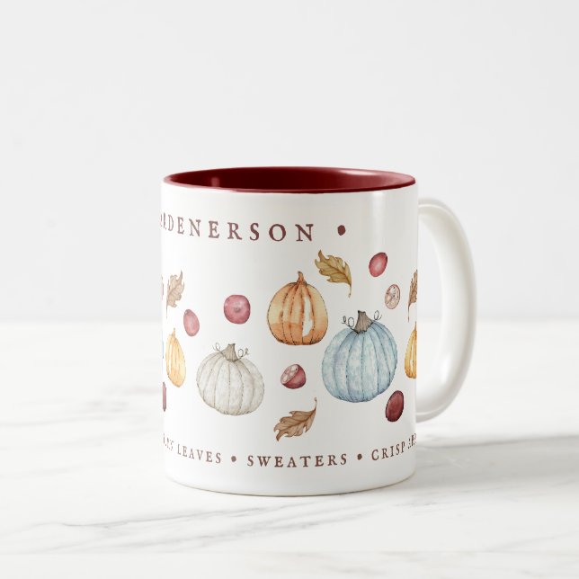 Cute Watercolor Autumn Custom Two-Tone Coffee Mug (Front Right)