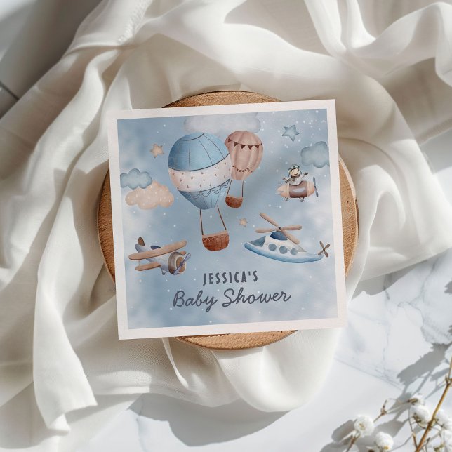 Cute Watercolor Aviation Blue Boy Baby Shower Napkin (Creator Uploaded)