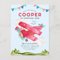 Cute Watercolor Aviation Sky Red Airplane Birthday