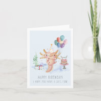 Cute Watercolor Axolotl Birthday Card