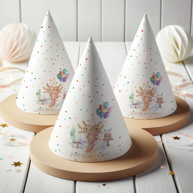 Cute Watercolor Axolotl Birthday Party Party Hat (Creator Uploaded)