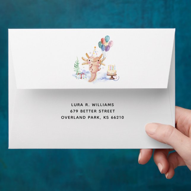 Cute Watercolor Axolotl Birthday | Personalized Envelope (Hand)