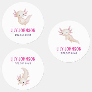 Cute Watercolor Axolotl Custom Kids School Name
