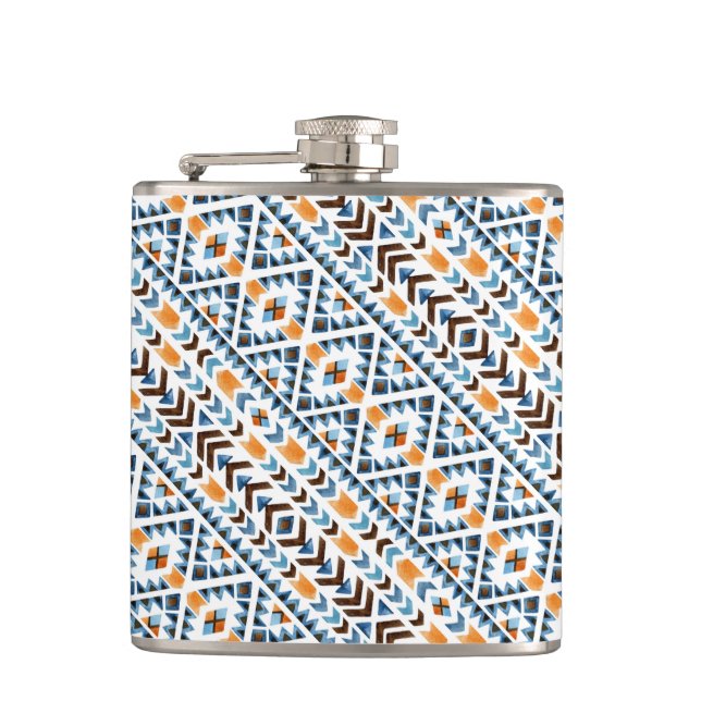 Cute watercolor aztec pattern hip flask (Front)
