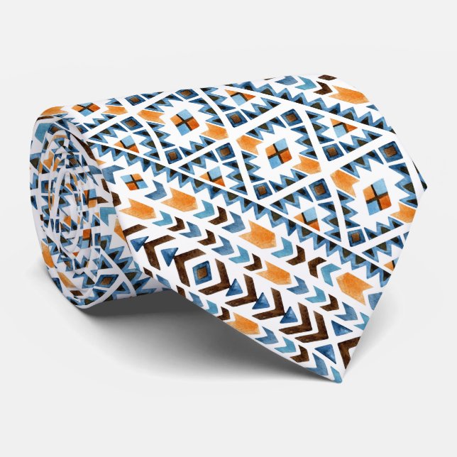 Cute watercolor aztec pattern tie (Rolled)