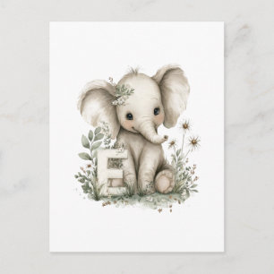 Cute Watercolor Baby Animals Alphabet, Elephant  Postcard