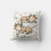 Cute Watercolor Baby Animals Asleep on Clouds, Moo