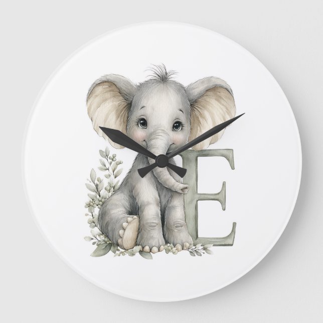 Cute Watercolor Baby Animals with Alphabet Letters Large Clock (Front)