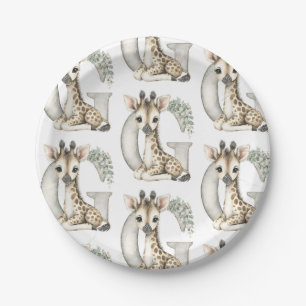 Cute Watercolor Baby Animals with Alphabet Letters Paper Plate