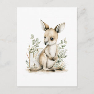 Cute Watercolor Baby Animals with Alphabet Letters Postcard