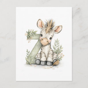 Cute Watercolor Baby Animals with Alphabet Letters Postcard