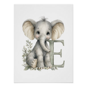Cute Watercolor Baby Animals with Alphabet Letters Poster