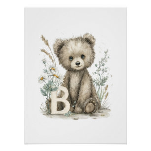 Cute Watercolor Baby Animals with Alphabet Letters Poster