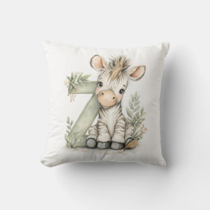 Cute Watercolor Baby Animals with Alphabet Letters Throw Pillow