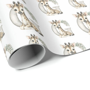 Cute Watercolor Baby Animals with Alphabet Letters Wrapping Paper