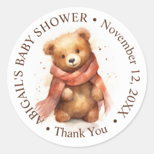 Cute Watercolor Baby Bear Baby Shower Classic Round Sticker