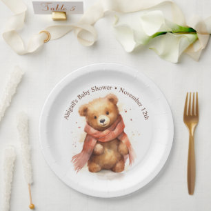 Cute Watercolor Baby Bear Baby Shower Paper Plate