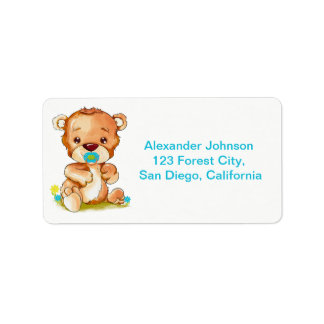 Cute Watercolor Baby Bear Boy Label