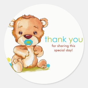 Cute Watercolor Baby Bear Boy Thank You Classic Round Sticker