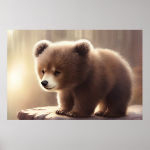 Cute watercolor baby bear cub poster
