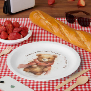 Cute Watercolor Baby Bear Party Paper Plate