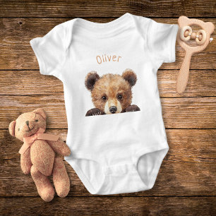 Cute Watercolor Baby Bear Personalized Bodysuit
