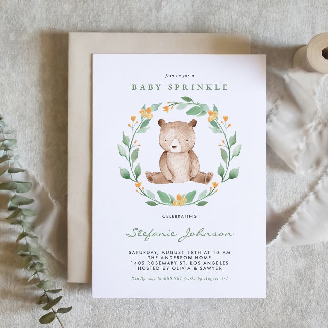 Cute Watercolor Baby Bear Woodland Baby Sprinkle Invitation (Creator Uploaded)