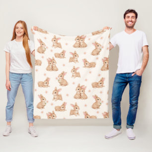 Cute Watercolor Baby Bunny Rabbit Pattern  Fleece Blanket