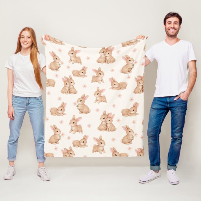 Cute Watercolor Baby Bunny Rabbit Pattern  Fleece Blanket (In Situ)